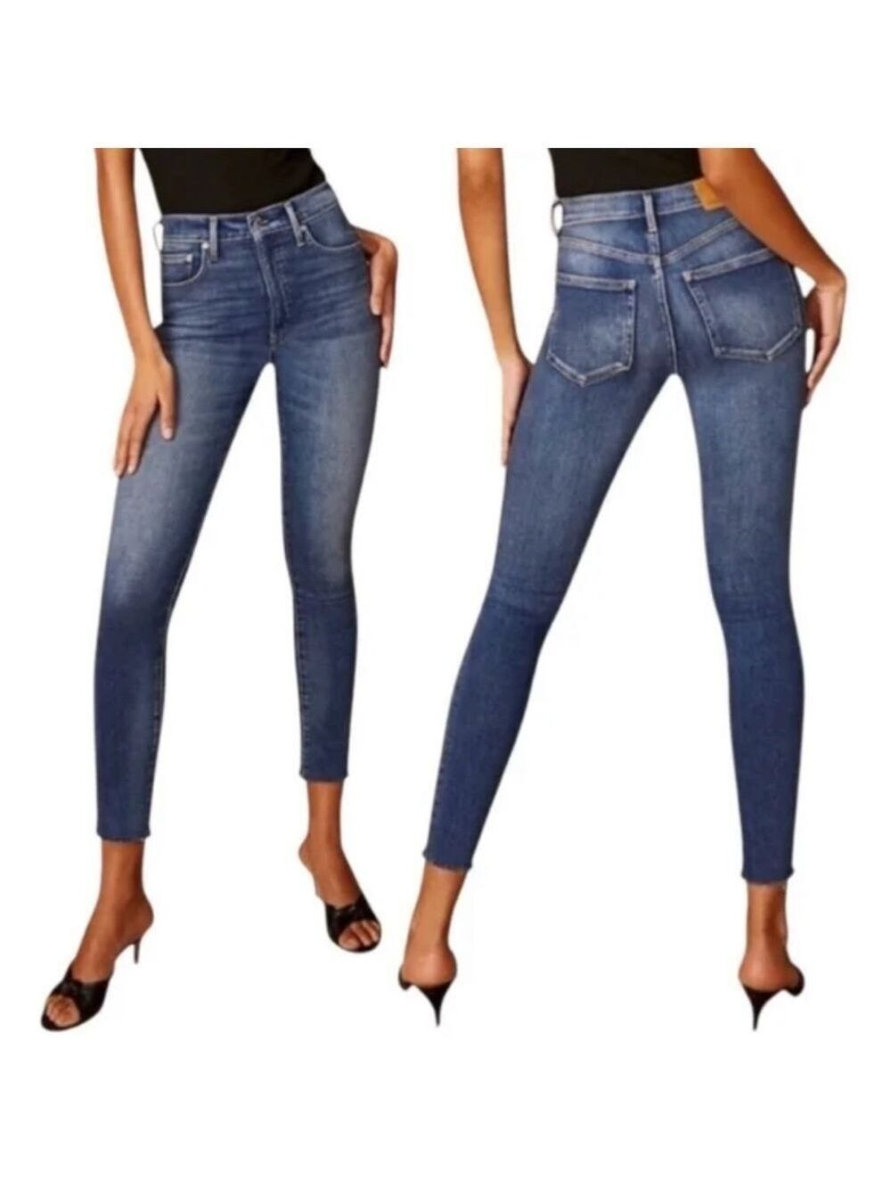 Aritzia Denim Forum Lola High Rise Skinny medium blue cropped jeans Size 24